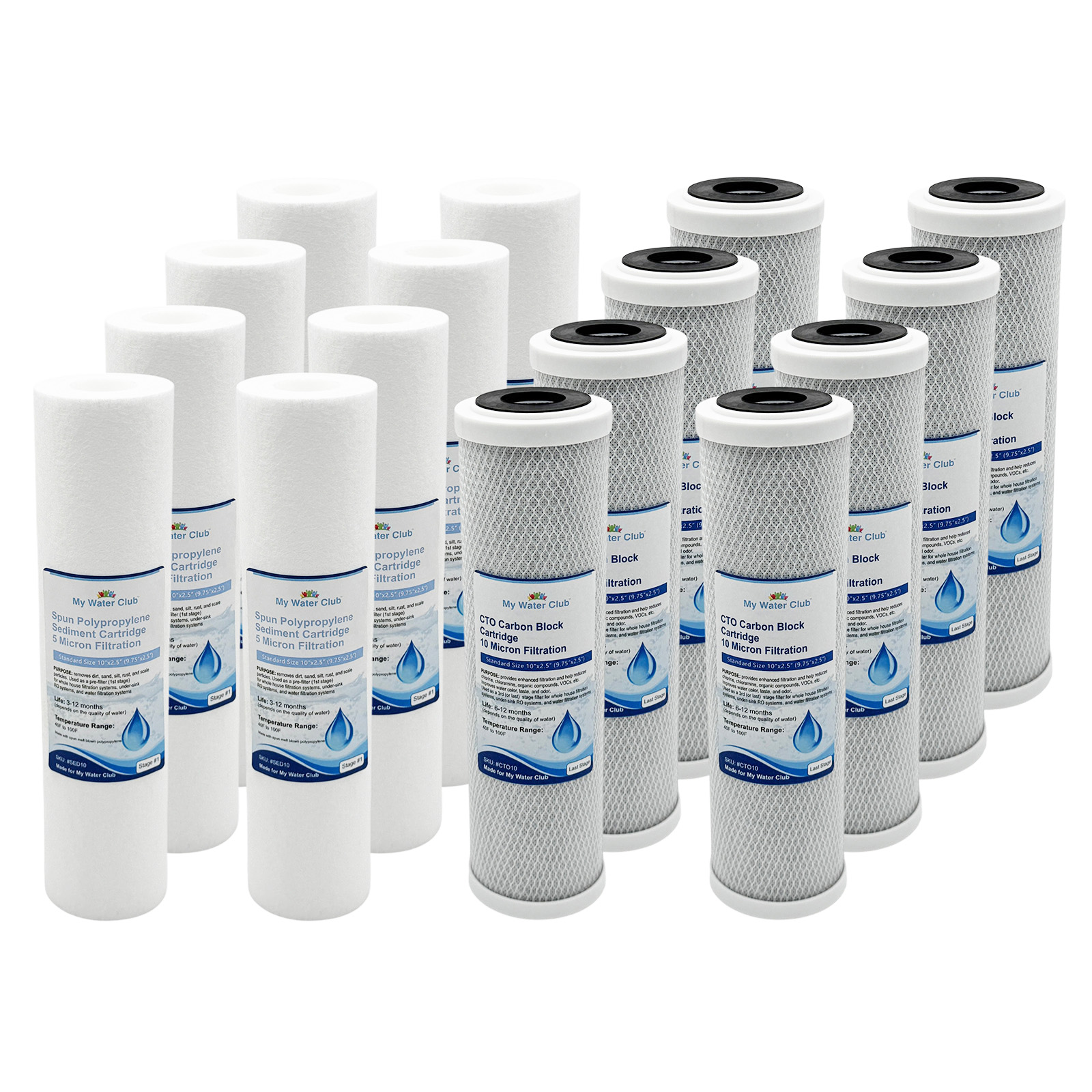 2-Year Supply (16 pcs) for 2 Stage (Dual) Whole House Filtration Systems. Replacement Set of 2 filters: Sediment, CTO Carbon Block (Standard Set, $8 per set)
