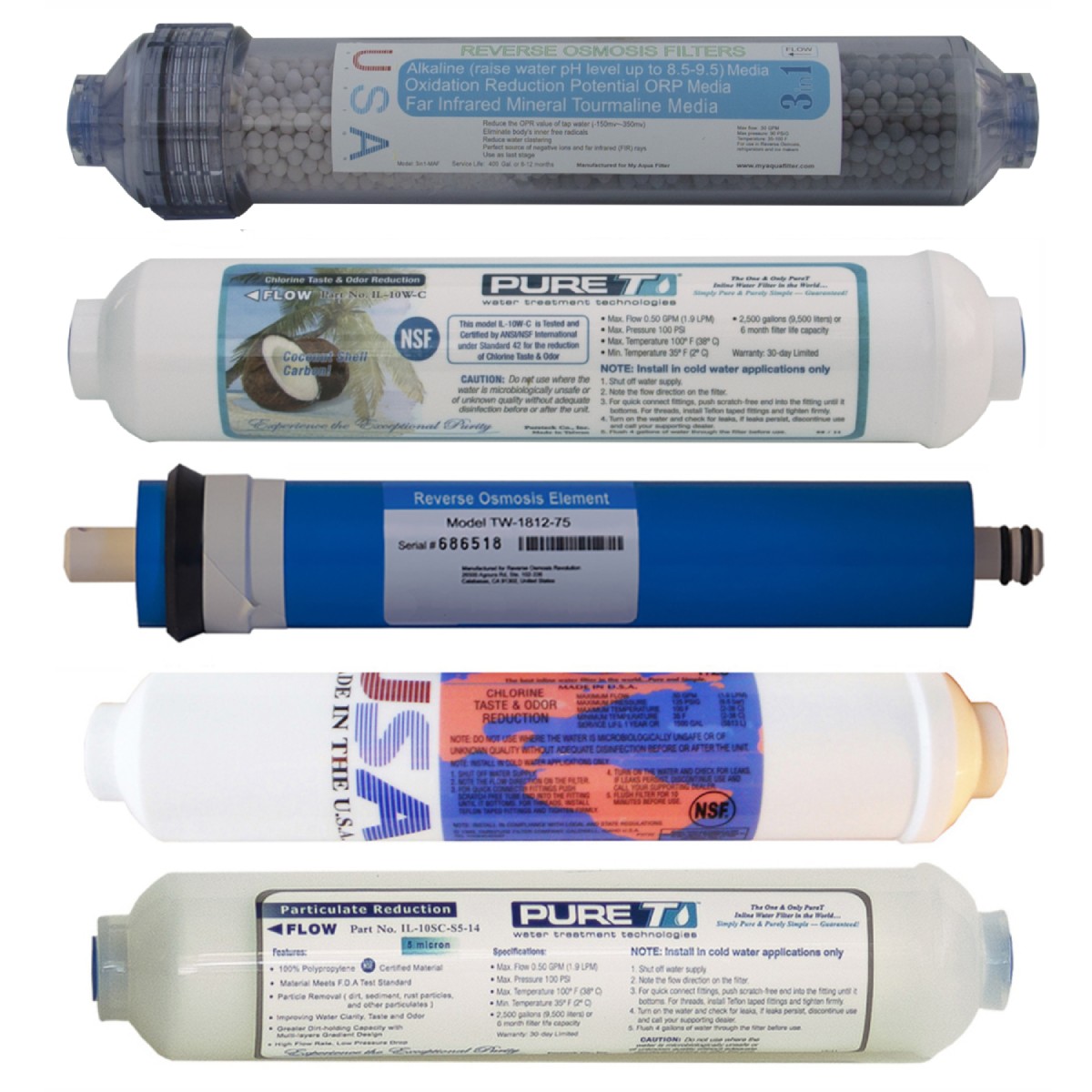 5 Filter Set for 5stage Alkaline Countertop RO Systems