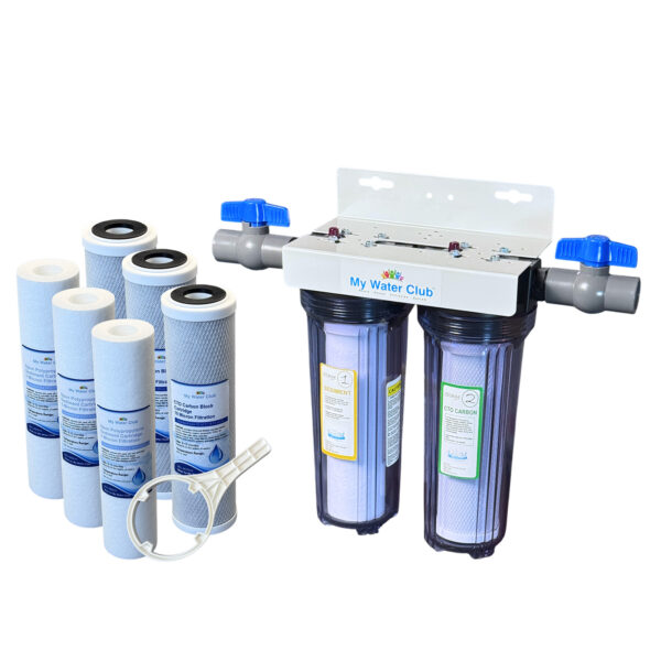 MyWaterClub MWC-DUALWHS 2-stage whole house water filtration system with clear housings