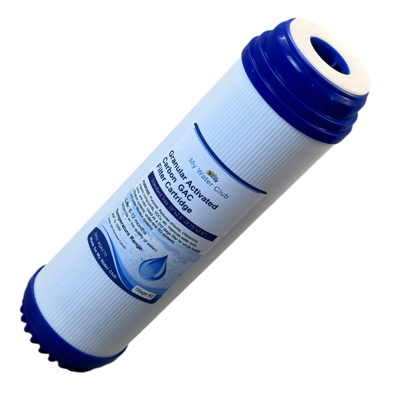 GAC Granular Activated Carbon filter cartridge, 10″ x 2.5″ (9 7/8" x 2.5")