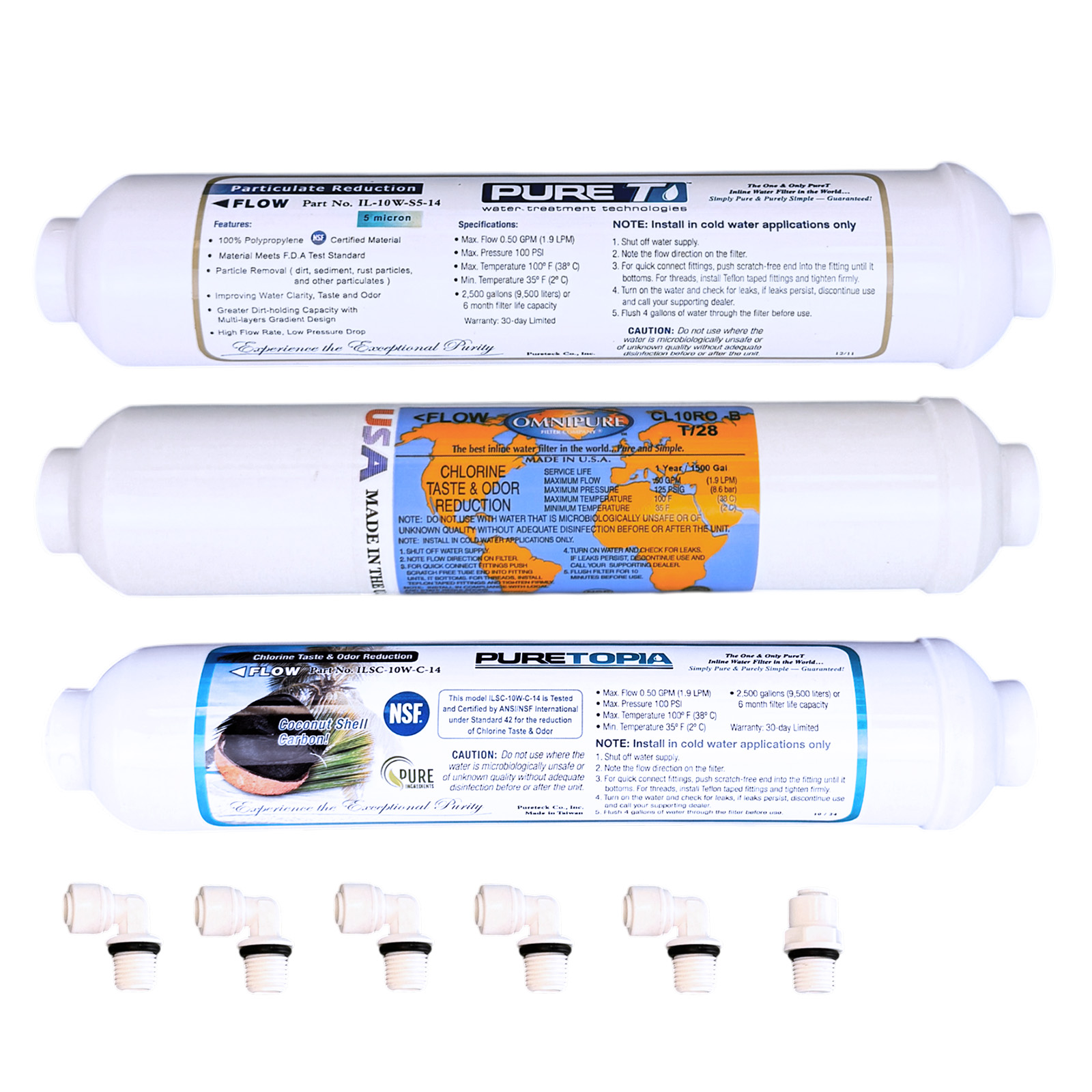 3-Filter Replacement Set for 4-Stage Basic Countertop RO System | Sediment + T28 + T33 Coconut Carbon