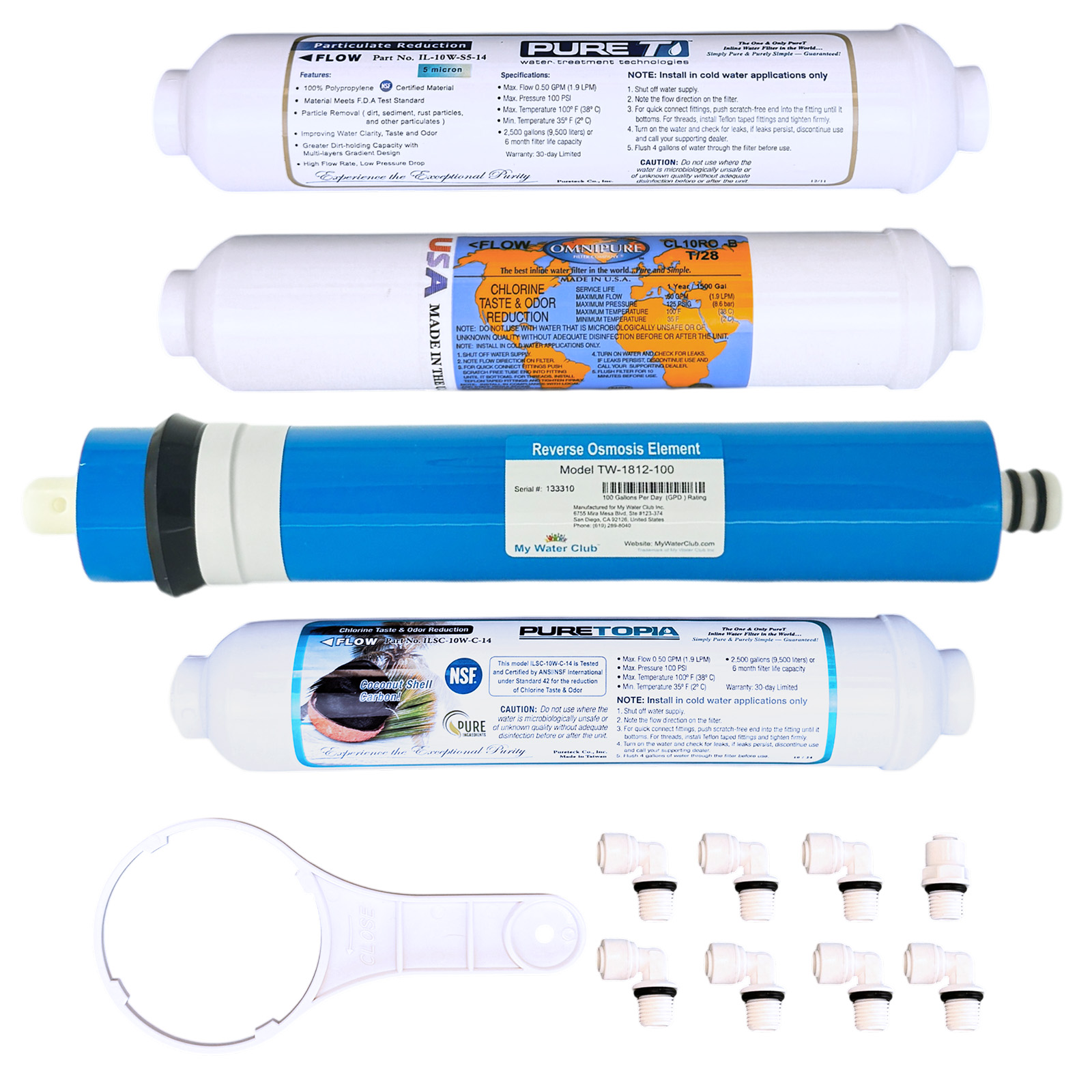 4-Filter Replacement Set for 4-Stage Basic Countertop RO System | Sediment + T28 + 100/150 GPD RO Membrane + T33