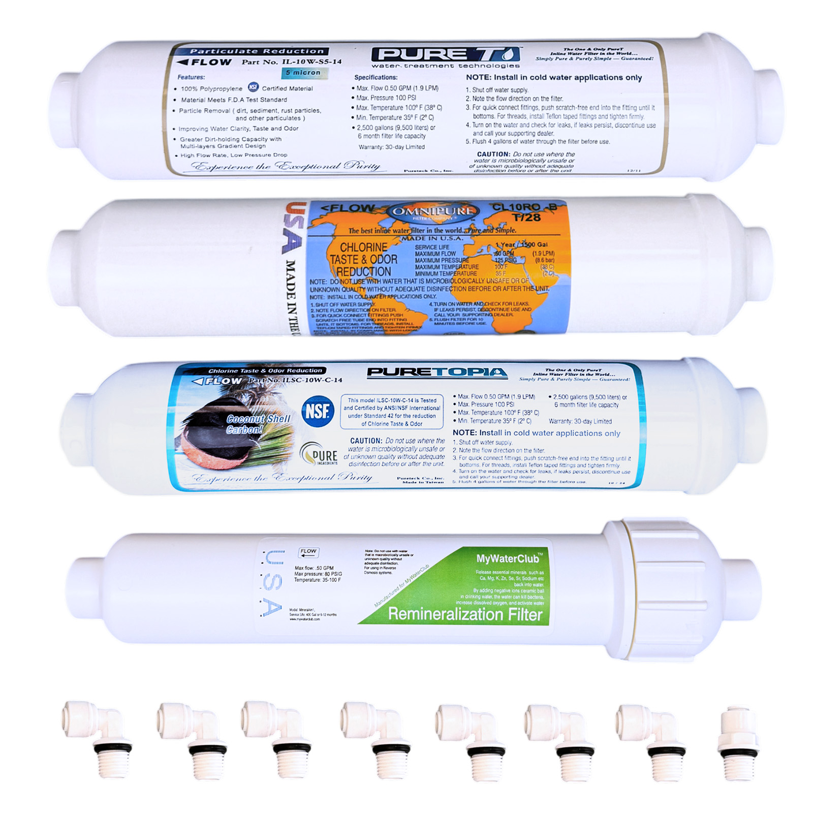 Annual 4-filter replacement set (no membrane) with the 4-in-1 remineralization stage for the 5-Stage MyWaterClub countertop RO system. Or add the pre-assembled option with a fresh RO membrane
