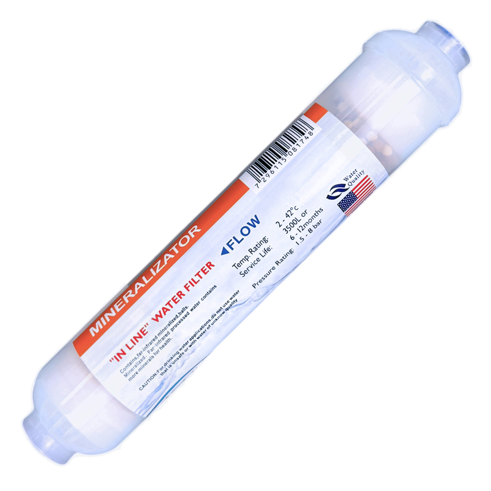 Inline Far-Infrared 58-Mineral Filter — Low-TDS Remineralization, 10″ × 2″, 1/4″ & 3/8″