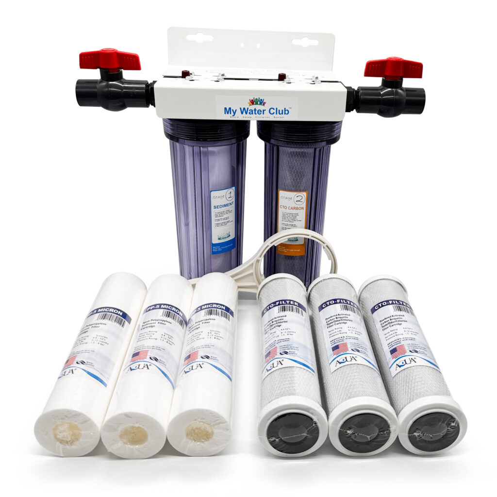 Dual Stage MyWaterClub Whole House Water Purification System with Sediment and CTO Carbon Block Filters, 3/4″ port