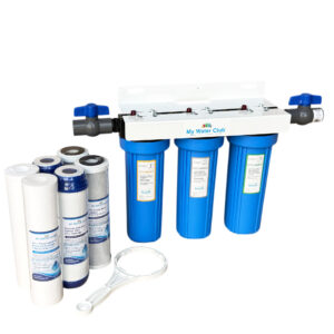 3-Stage Whole House Water Filtration System, 3/4" Port with 2 valves and Extra Filter Set, SKU# WHF-34V2