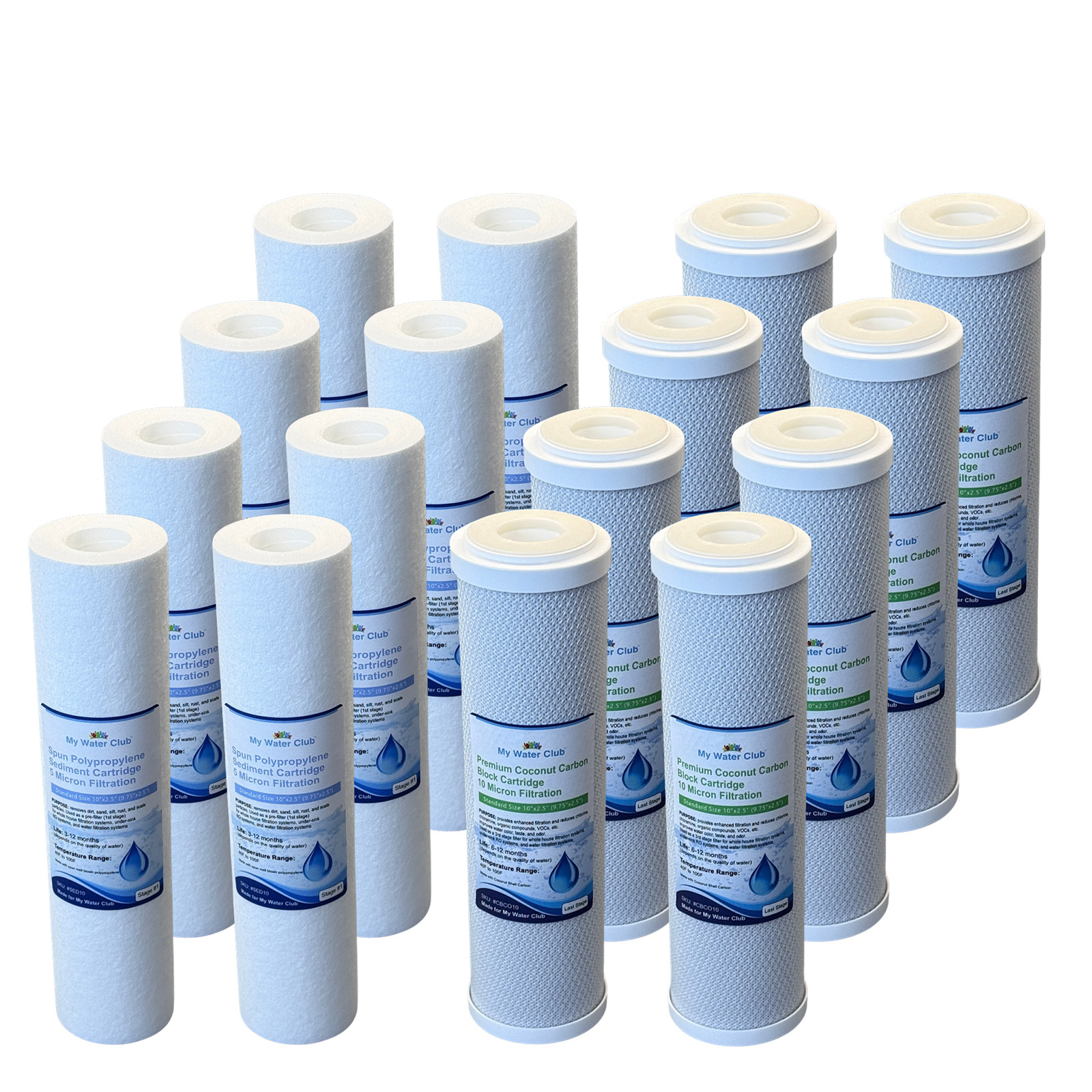 2-Year Supply (16 pcs) for 2 Stage (Dual) Whole House Filtration Systems. Replacement Set of 2 filters: Sediment, Premium Activated Carbon Block (Premium Set, $8.60 per set)