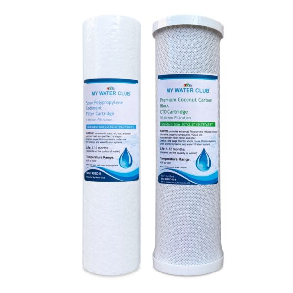 Replacement Set for 2 Stage (Dual) Whole House Filtration Systems: Sediment & Premium Activated Carbon Block (Premium Set, $7.40-19 per set)