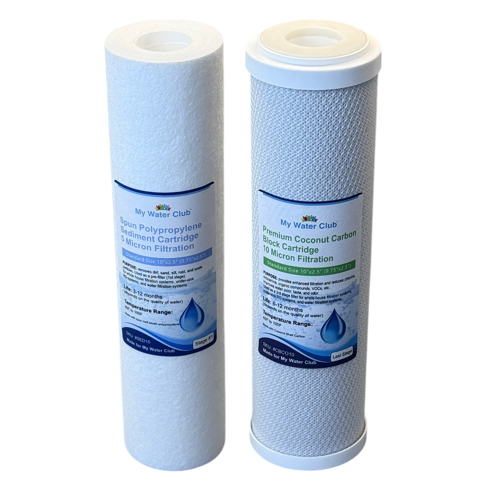 Replacement Set for 2 Stage (Dual) Whole House Filtration Systems: Sediment & Premium Activated Carbon Block (Premium Set)
