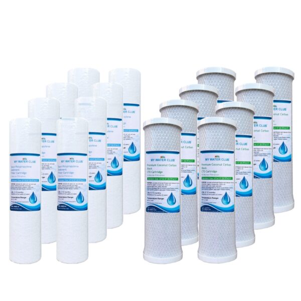 2-Year Supply (16 pcs) for 2 Stage (Dual) Whole House Filtration Systems. Replacement Set of 2 filters: Sediment, Premium Activated Carbon Block (Premium Set, $8.60 per set)
