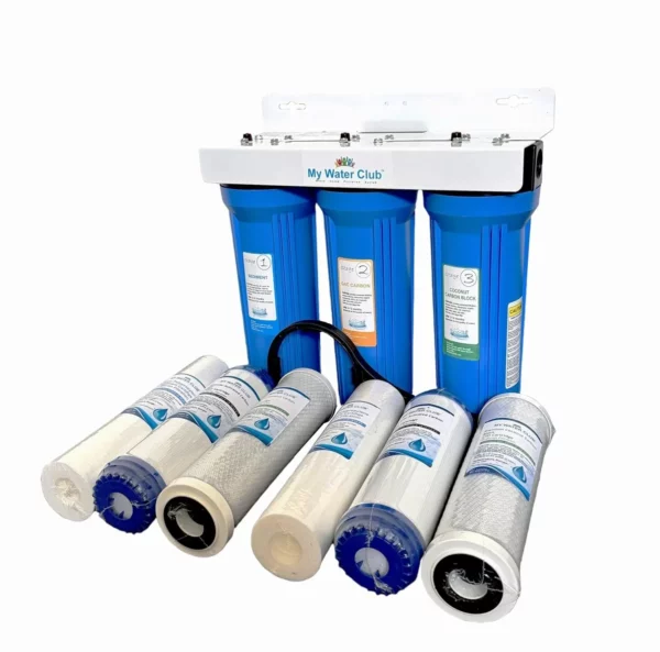 3-Stage Whole House Water Filter System with 2 Premium Extra Filter Sets , 3/4" Port