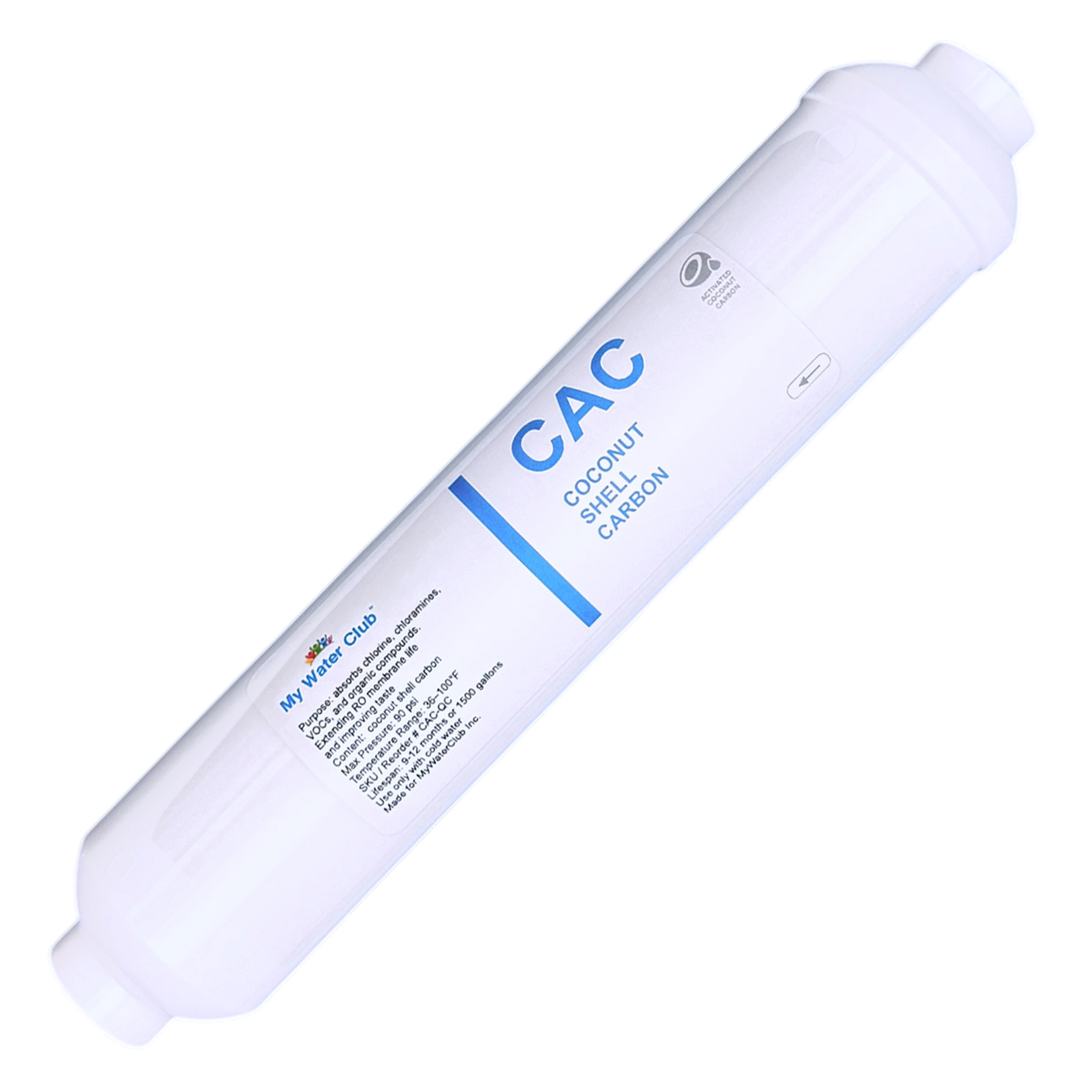 Inline Coconut Carbon Filter — Stage 2, 10″ × 2″, 1/4″ QC