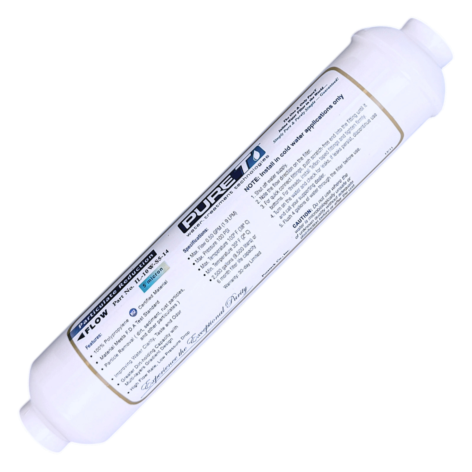 Inline Sediment Filter — 5 Micron, Semiclear Body, 10″ × 2″, 1/4″ QC