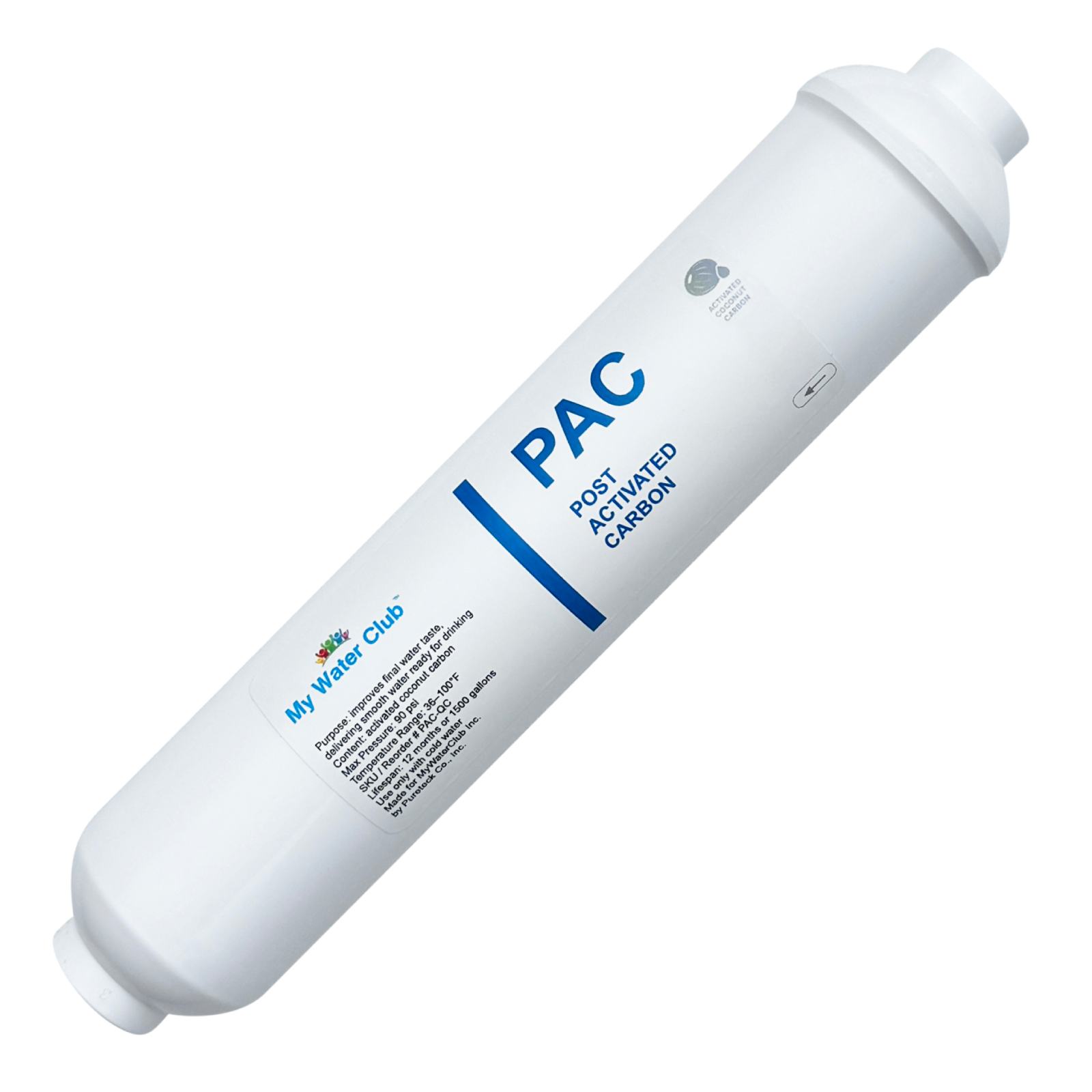 Inline Coconut Shell Carbon Post Filter | 10″ × 2″ Standard Size | 1/4″ & 3/8" OD Tubing Connection