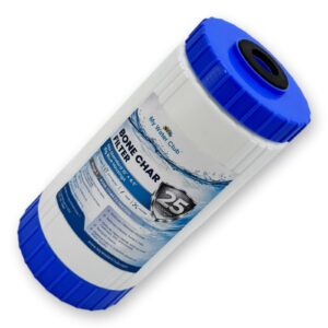 Bone Char Water Filter Cartridge Big Blue. Helps reduce fluoride, heavy metals, chlorine, taste and odor, 25 Micron, 10″ x 4.5″
