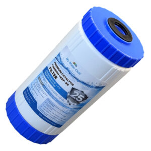 Premium Catalytic Carbon + KDF-85 Water Filter Cartridge Big Blue. Reduces chloramine, chlorine, H2S and heavy metals, 25 Micron, 10″ x 4.5″