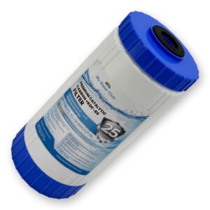 Premium Catalytic Carbon + KDF-85 Water Filter Cartridge Big Blue. Reduces chloramine, chlorine, H2S and heavy metals, 25 Micron, 10″ x 4.5″