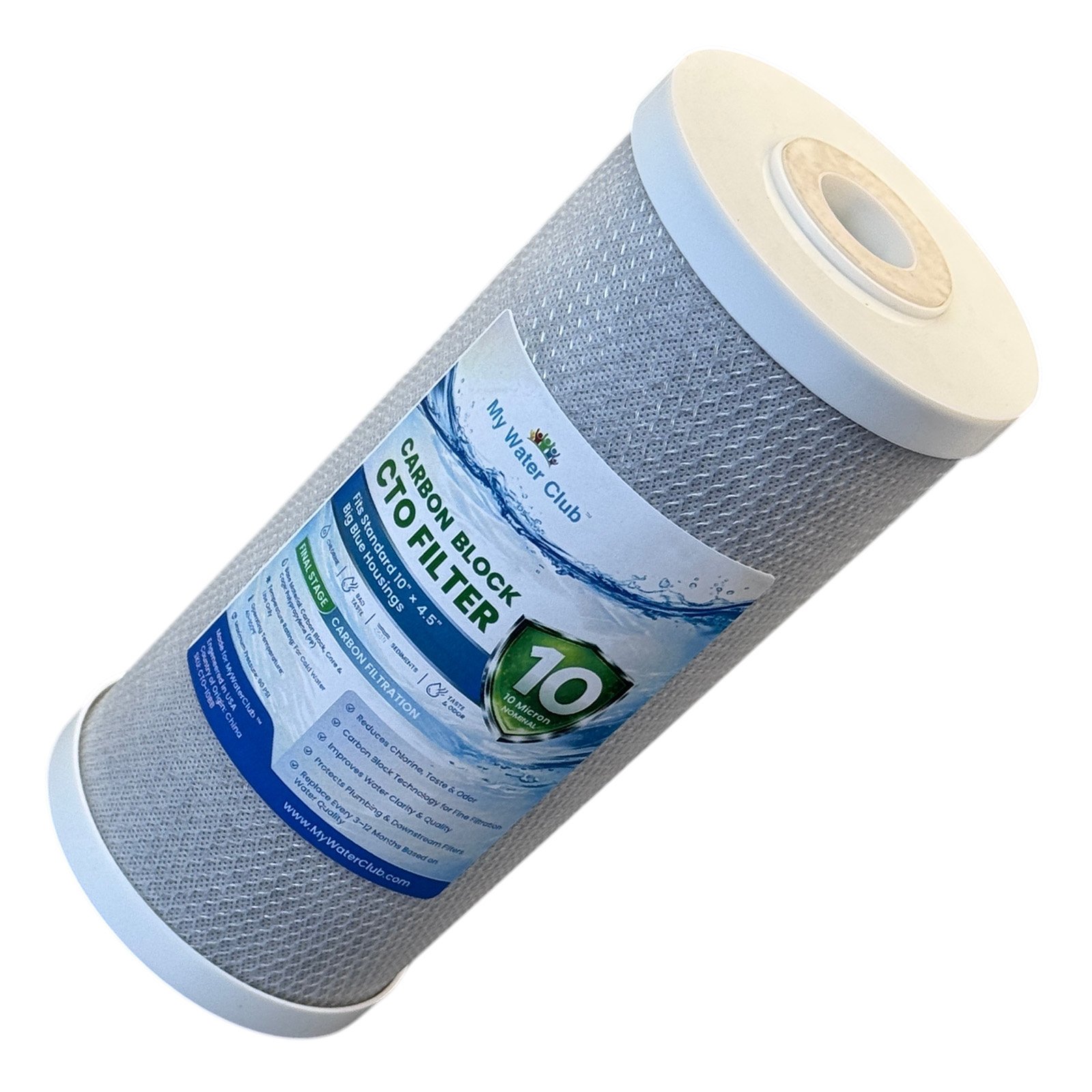 Carbon Block CTO Water Filter Cartridge Big Blue. Reduces chlorine, bad taste and odor, 10 Micron, 10″ x 4.5″