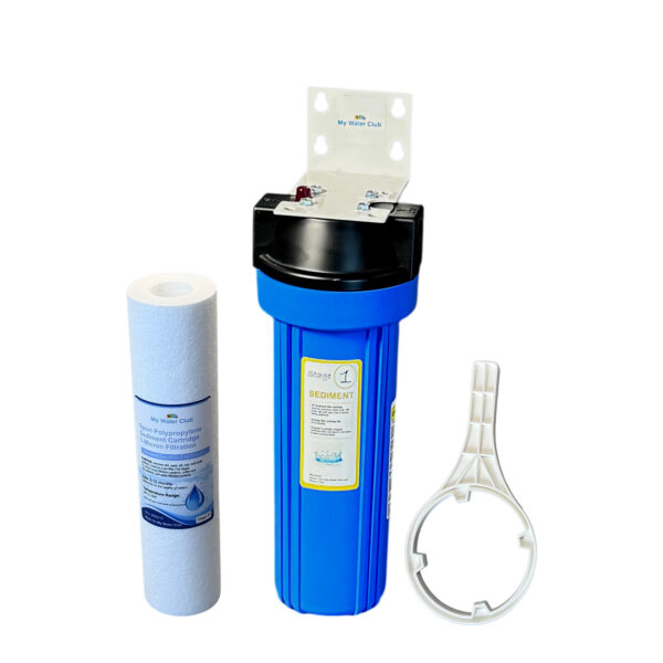 MyWaterClub single-stage whole house water filter system, 10 inch by 2.5 inch slim housing with 3/4 inch ports