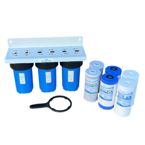 MyWaterClub 3-Stage Big Blue Whole House System 10″×4.5″ — 1″ NPT, Brass Inserts, Sediment + GAC + CTO, Extra Set
